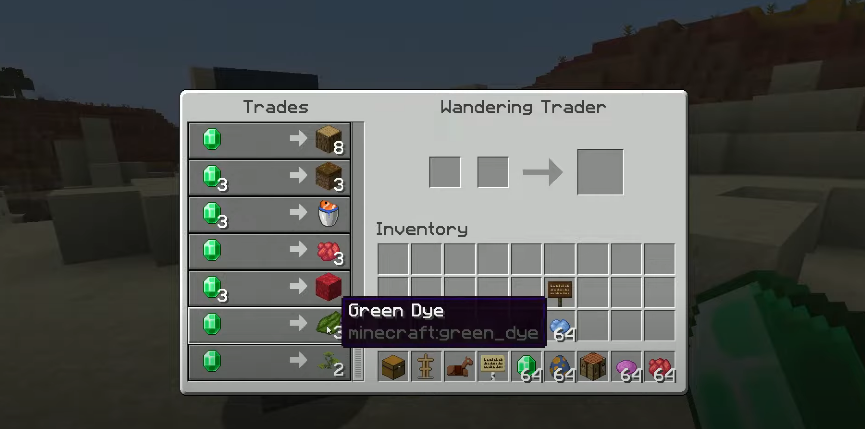 trading green dye in minecraft with wandering traders