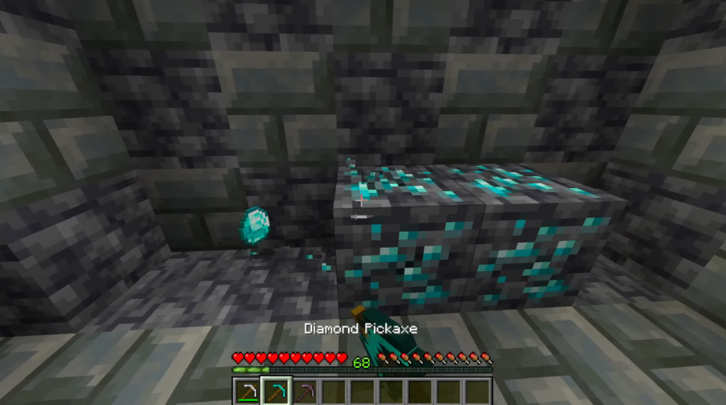 mining diamonds in minecraft diamond level with a diamond pickaxe