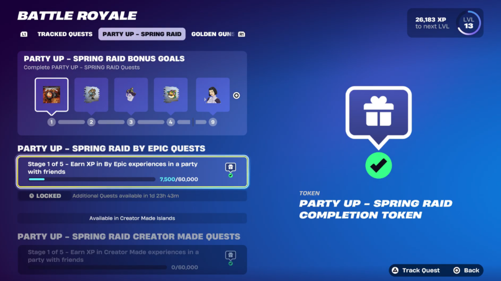 participating in party up - spring raid quests