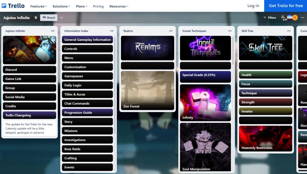 a demo of jujutsu infinite trello board
