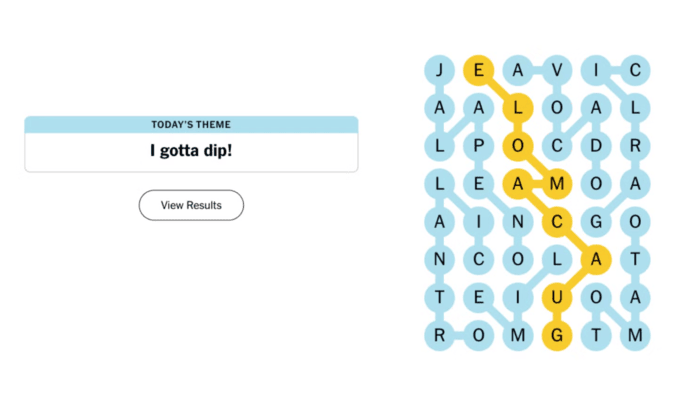 An image of a completed puzzle of NYT Strands.