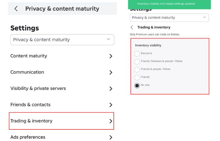 Go back to Privacy & content maturity, Trading & inventory