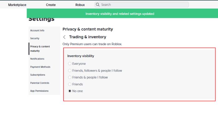 Go back to Privacy & content maturity, Trading & inventory