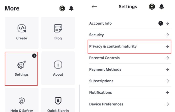 Scroll down and click on Settings and then Privacy & content maturity.