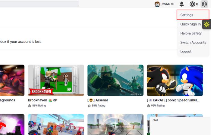 click on the gear icon and select Settings