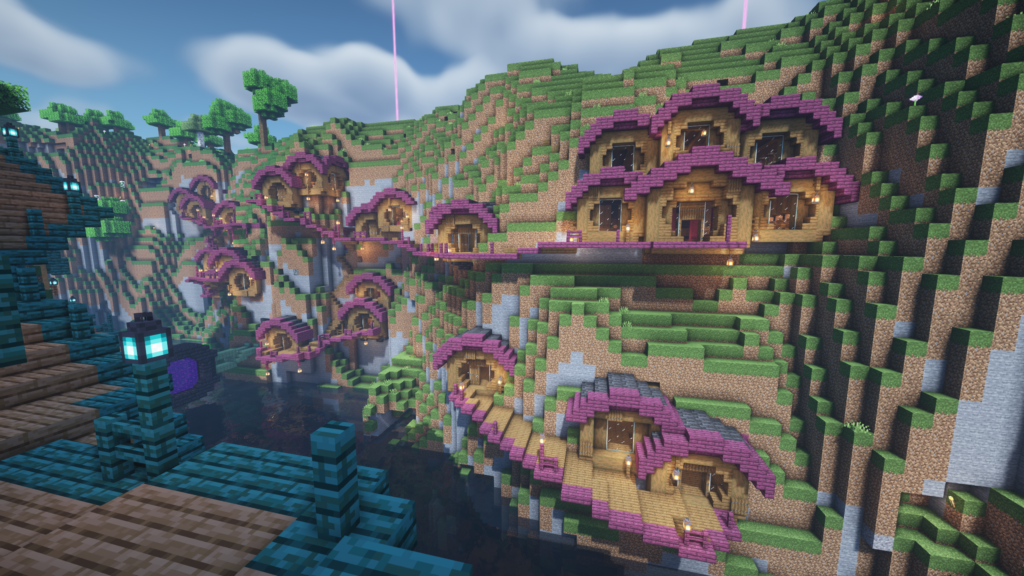 a beautiful cliffside village in minecraft