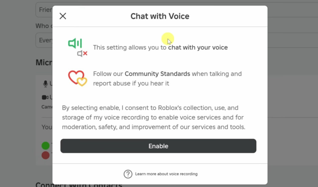 turning on voice chat in roblox